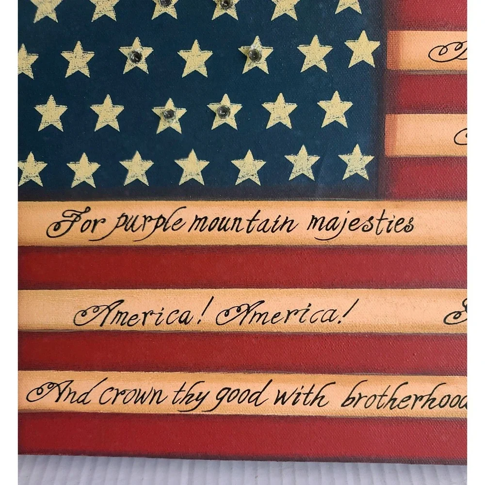 American Flag Canvas Wall Art America the Beautiful LED Light Up Patriotic 16x10